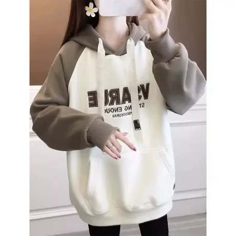 早春连帽小个子卫衣女春秋季韩版宽松大码女装百搭插肩袖上衣外套图片