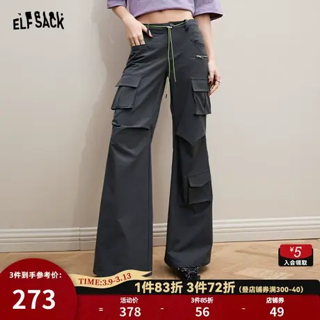 妖精的口袋灰色工装运动微喇裤女2024年春季新款美式显瘦休闲裤子图片
