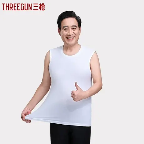 三枪背心男白色弹力棉宽肩运动男士汗衫打底坎肩老年无袖内衣商品大图