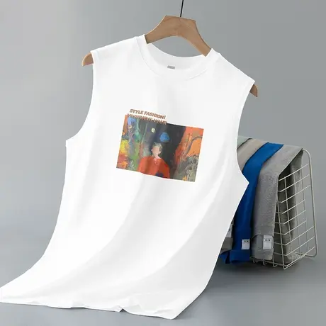 230g重磅纯棉白色背心男潮夏季跨栏篮球健身美式坎肩运动无袖t恤商品大图