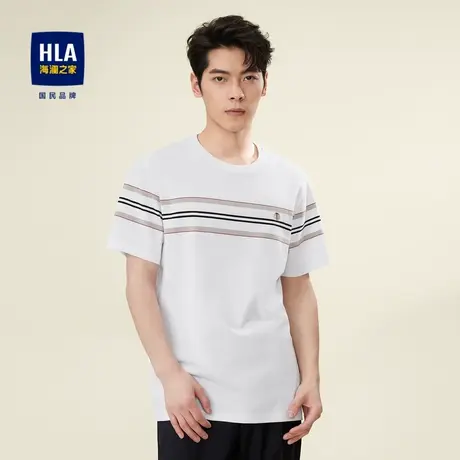 HLA/海澜之家圆领短袖T恤舒适耐穿时尚透气清爽条纹休闲套头短T男商品大图