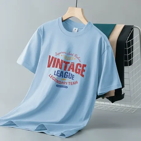 重磅纯棉短袖t恤男装圆领上衣服夏季宽松美式潮牌体恤全棉打底衫商品大图