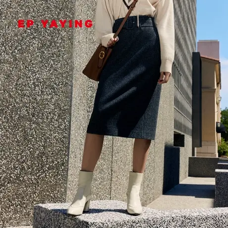 EP YAYING雅莹女装 美利奴羊毛千鸟格半身裙 2023秋冬新款3502A图片