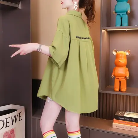 宽松休闲polo短袖衬衫外套女2023新款夏季薄款百搭显瘦设计感上衣商品大图