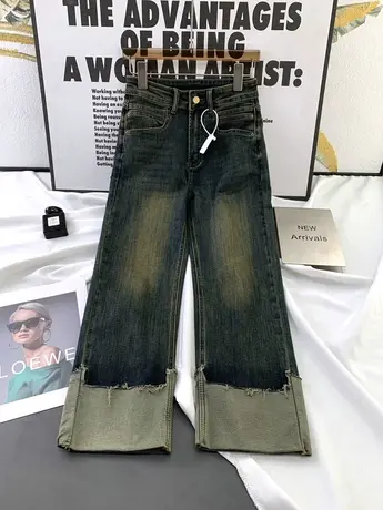 韩版复古磨白卷边牛仔直筒裤女2023秋季新款显瘦百搭高腰九分裤子商品大图