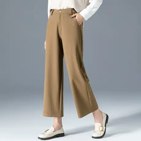 卡其色高腰阔腿裤女2023年新款西装妈妈裤子春秋休闲九分裤直筒裤商品大图