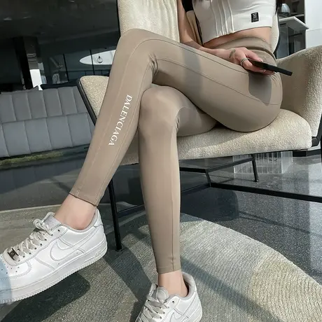 字母鲨鱼皮打底裤女外穿春秋2023薄款高腰紧身弹力显瘦芭比瑜伽裤商品大图