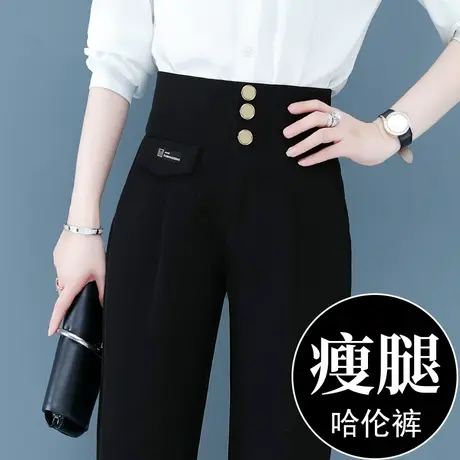 高腰小脚裤2023春秋新款职业黑色哈伦西裤小个子裤子时尚烟管裤图片