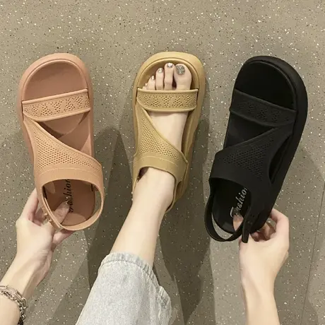一字带凉鞋女外穿2023新款夏季厚底踩屎感法式百搭凉拖鞋女ins潮商品大图