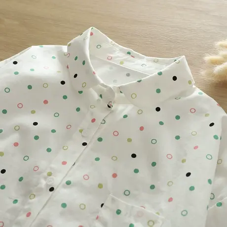 日系文艺小清新彩色波点宽松纯棉衬衫女长袖打底衫学生上衣潮秋季图片