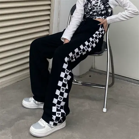 运动裤子女2021秋冬宽松设计感小众高腰卫裤直筒休闲阔腿裤潮ins图片