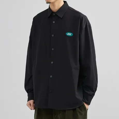 奕飏长袖黑色衬衫男士2022春秋季新款潮流宽松外穿衬衣韩版薄外套图片