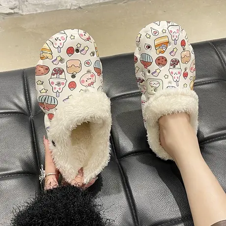 可爱兔子棉拖鞋女冬季室内外穿厚底防滑防水保暖可拆卸毛绒洞洞鞋商品大图