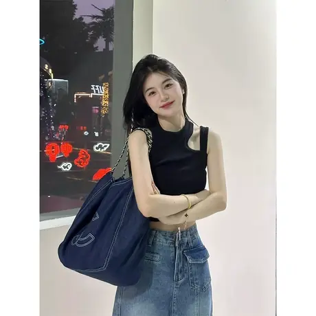 黑色外穿吊带小背心女夏季新款性感甜辣妹无袖设计感小众短款上衣图片
