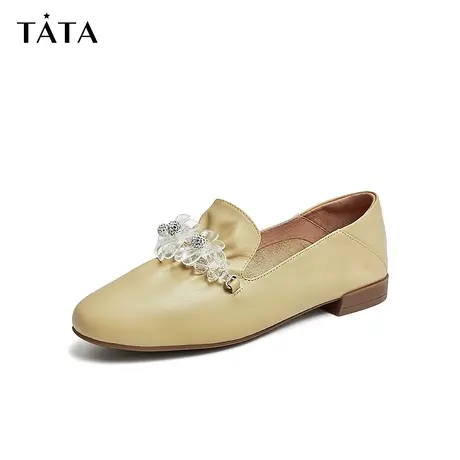 【直播秒杀】Tata他她法式平底乐福鞋女鞋浅口通勤单鞋小皮鞋商品大图