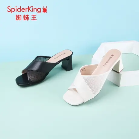 SPIDER KING/蜘蛛王凉鞋女2024夏商场新款一字凉拖鞋外穿鱼嘴粗跟图片