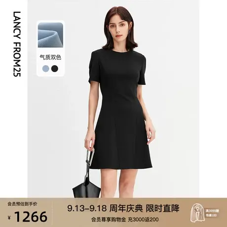 朗姿三醋酸高级感显瘦气质短裙法式中长款黑色连衣裙2023夏季新款商品大图