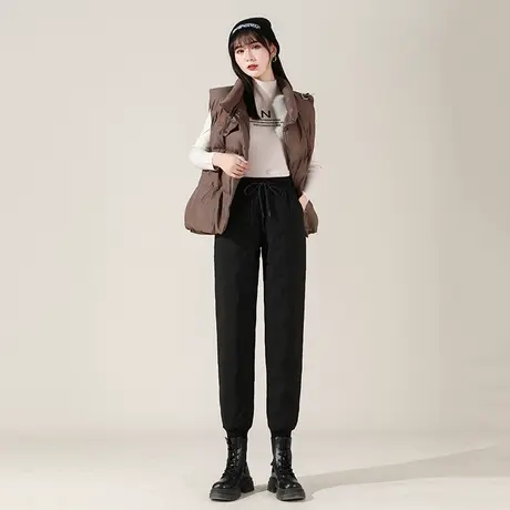 鸭鸭高腰羽绒裤女2023秋冬新款外穿修身显瘦加厚保暖裤子W商品大图
