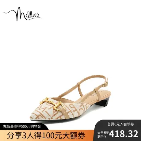 millie's/妙丽2023夏季新款绣花帆布时尚尖头后空女凉鞋LQ145AH2图片