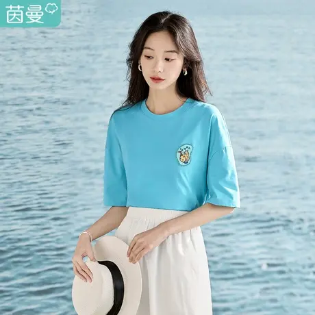 【商场同款】茵曼趣味百搭T恤2023夏季女装新款宽松圆领短袖上衣商品大图
