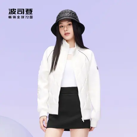 波司登23秋新款轻薄立领拼接舒适插肩袖时尚短款鹅绒羽绒服女士商品大图