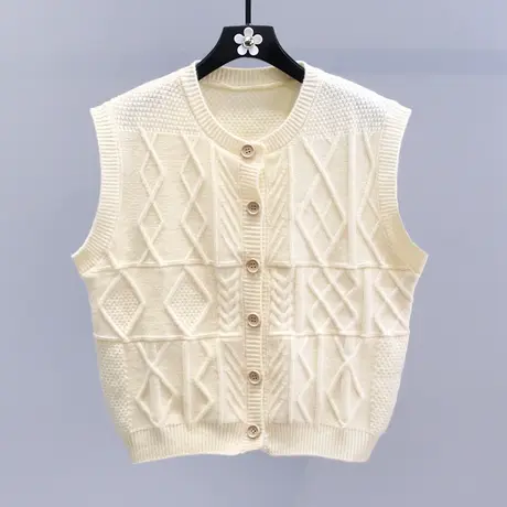 复古慵懒圆领针织马甲外套女秋冬2023新款设计感外穿无袖毛衣背心图片