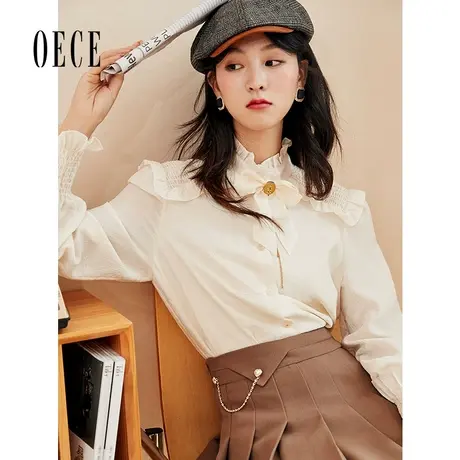 oece春秋秋装新款女甜心气质复古温柔领结花边长袖衬衫图片