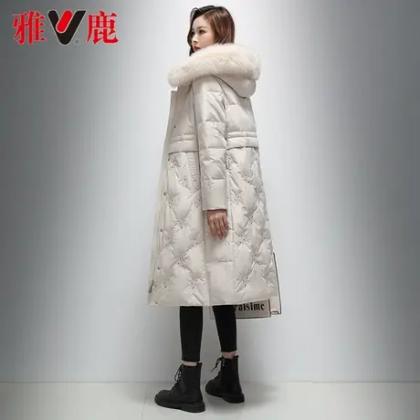 雅鹿连帽大狐狸毛领羽绒服女中长款2022冬季新款长过膝保暖外套潮商品大图