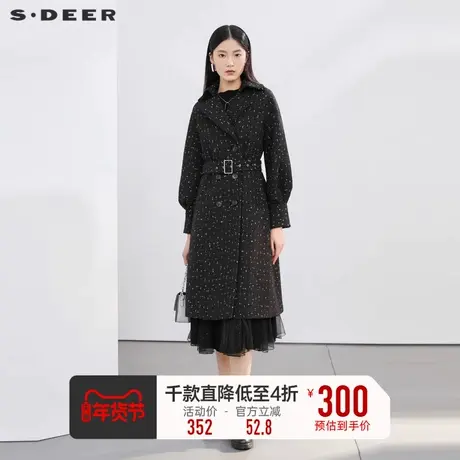 sdeer圣迪奥冬装女装外套复古格纹西装领收腰毛呢大衣S22482507图片
