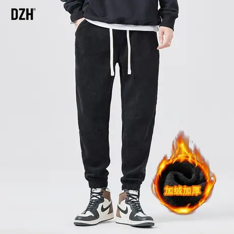 男士黑色灯芯绒休闲裤男冬季加厚宽松束脚裤子2023新款长裤运动裤商品大图
