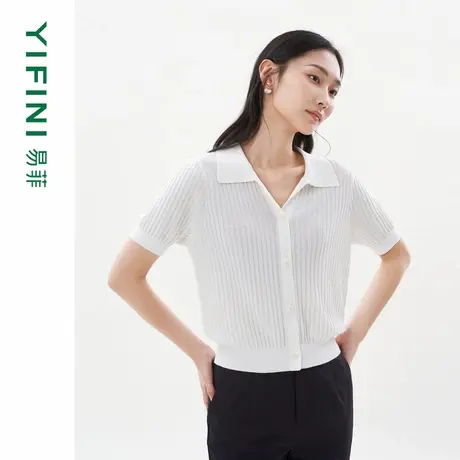 [专柜同款]Yifini/易菲薄款宽松翻领短款毛衫POLO领针织衫夏装商品大图