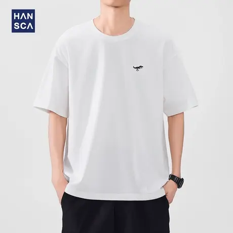 hansca 日系210g重磅纯棉短袖t恤男2025夏季简约恐龙刺绣休闲上衣商品大图