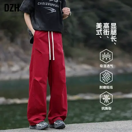 青少年安哥拉红工装裤子男款美式高街2025新款纯棉休闲长裤阔腿裤商品大图