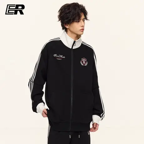 ER撞色条纹立领开衫卫衣男春秋美式潮牌休闲运动学生运动服外套商品大图
