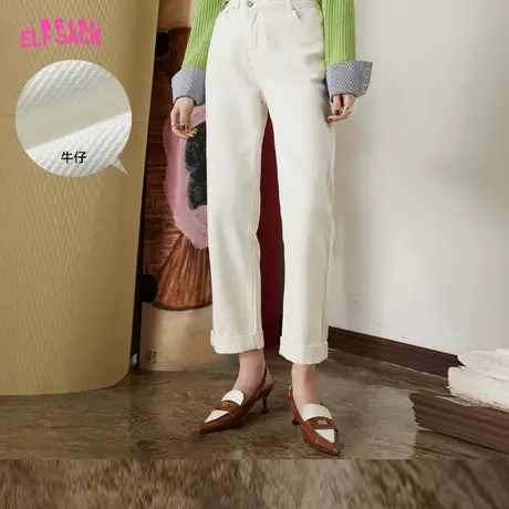 妖精的口袋白色直筒牛仔裤女2023春夏新款宽松高腰显瘦设计感裤子图片