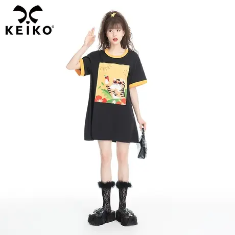 洋气减龄印花短袖连衣裙2023夏季新款韩版滑爽遮肉显瘦宽松t恤裙图片