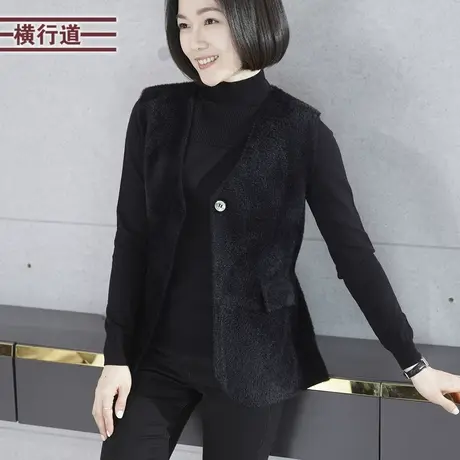 2023新款冬装V领仿貂绒收腰马甲外套无袖宽松妈妈装大码上衣女装图片