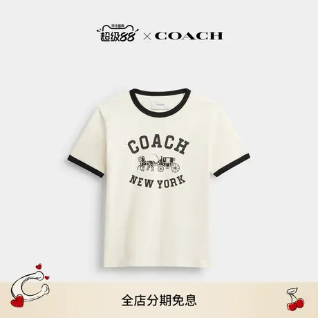 【新品】COACH/蔻驰女士棉质马车图案饰边T恤短袖上衣舒适休闲商品大图