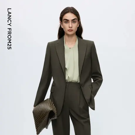朗姿通勤风羊毛戗驳领西装外套女质感高级西服女2025年冬季新款商品大图