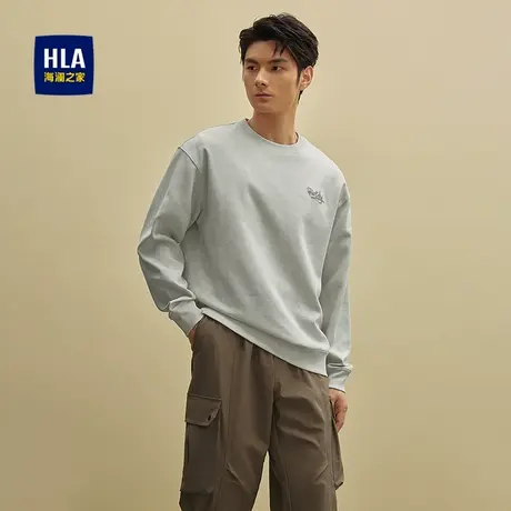HLA/海澜之家简约刺绣卫衣25秋季新款保暖简约纯色圆领套头上衣男商品大图