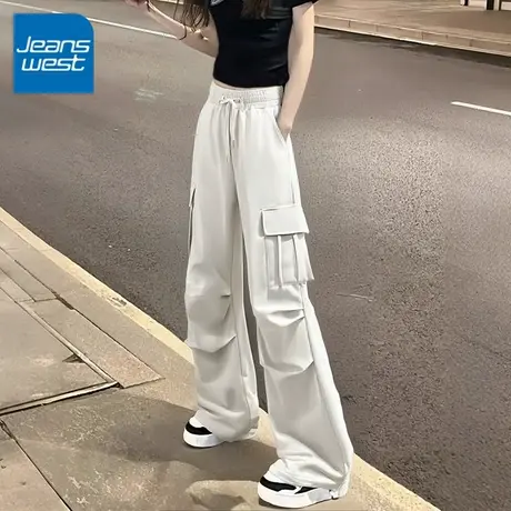 KV真维斯工装裤女2025新款显瘦阔腿休闲裤机能风直筒运动抽绳长裤商品大图