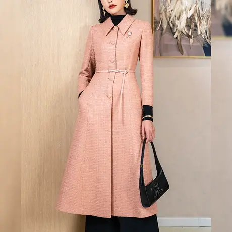 首尚格释2023春秋新款复古小香风气质修身显瘦女中长款呢子大衣女图片