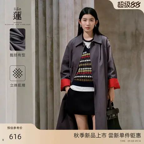 【商场同款】阿依莲高级感宽松风衣女25秋季新款英伦风中长款外套商品大图