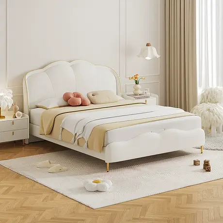 顾家家居奶油风硅胶皮软包床耐脏男孩女孩卧室小尺寸布艺床MZ-013商品大图