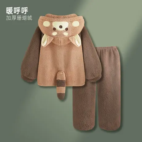 珊瑚绒睡衣女款2025新款秋冬季可爱小熊猫卡通可外穿家居服套装商品大图