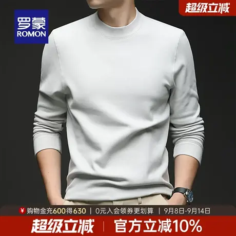 【含桑蚕丝】罗蒙男士加绒长袖T恤2025冬季新款半高领休闲打底衫商品大图