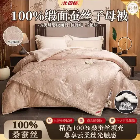 北极绒100%桑蚕丝子母被二合一缎面官方旗舰店冬正品被子2026新款图片