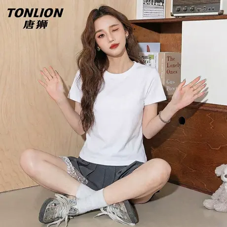 唐狮官方白色正肩短袖t恤女2026新款夏季小个子修身短款上衣女VB图片