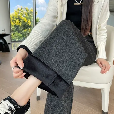 灯芯绒阔腿裤女冬季新款高腰垂感休闲加绒加厚雪尼尔直筒拖地裤子商品大图