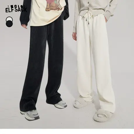 妖精的口袋高腰复古直筒休闲裤女2023冬季新款白色雪尼尔阔腿长裤图片
